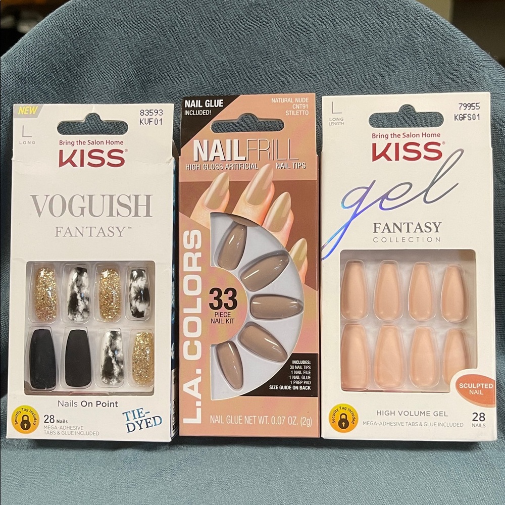 BUNDLE Kiss Gel Press On Nails Collection - Nude, Brown, Black, Gold NEW